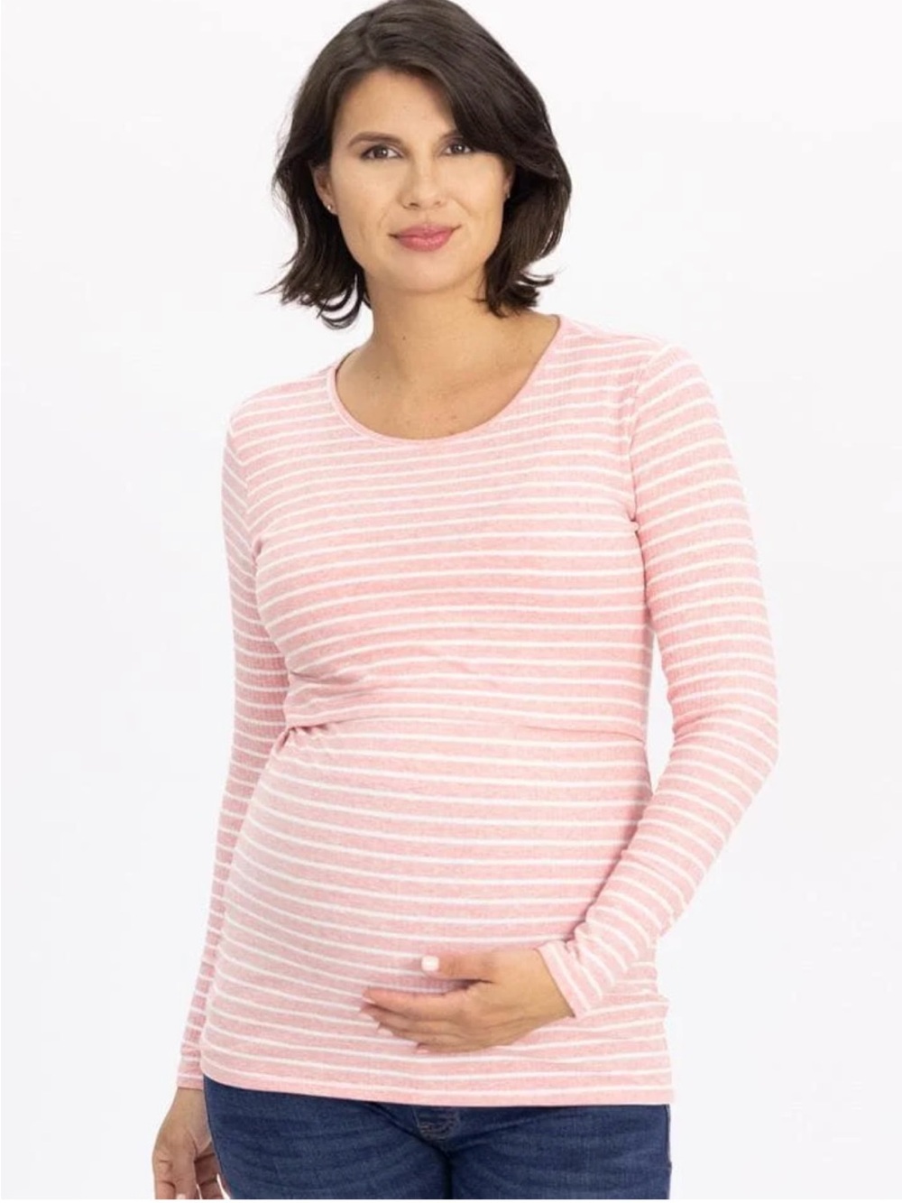 Angel Maternity Striped Long Sleeve Nursing Tee Size Small
